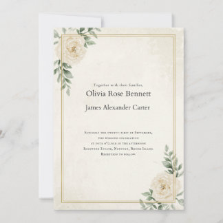 Élégante invitation de mariage florale en ivoire a