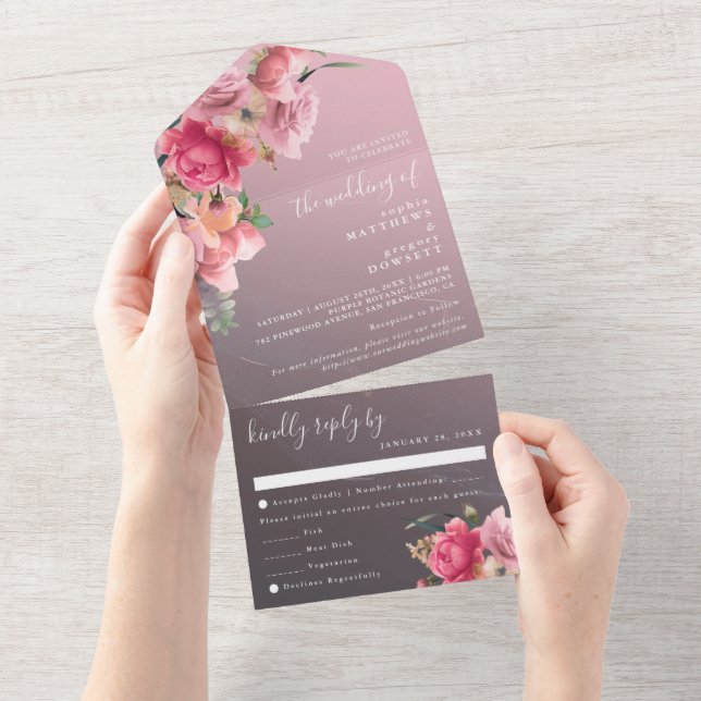 Élégante invitation de mariage florale en or rose  (Déchirure)