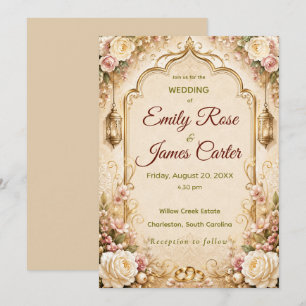 Élégante invitation de mariage florale et dorée vi