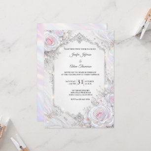 Élégante invitation de mariage florale iridescente