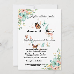Élégante invitation de mariage florale papillon aq