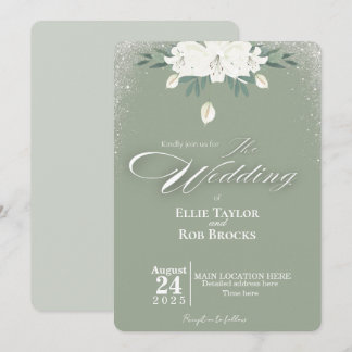 Élégante invitation de mariage florale verte et bl