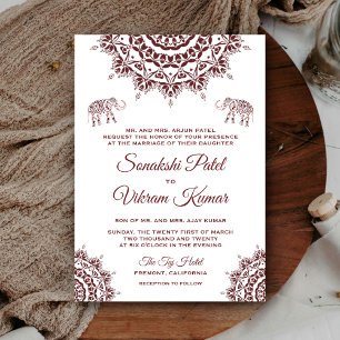 Élégante invitation de mariage indien henna burgun