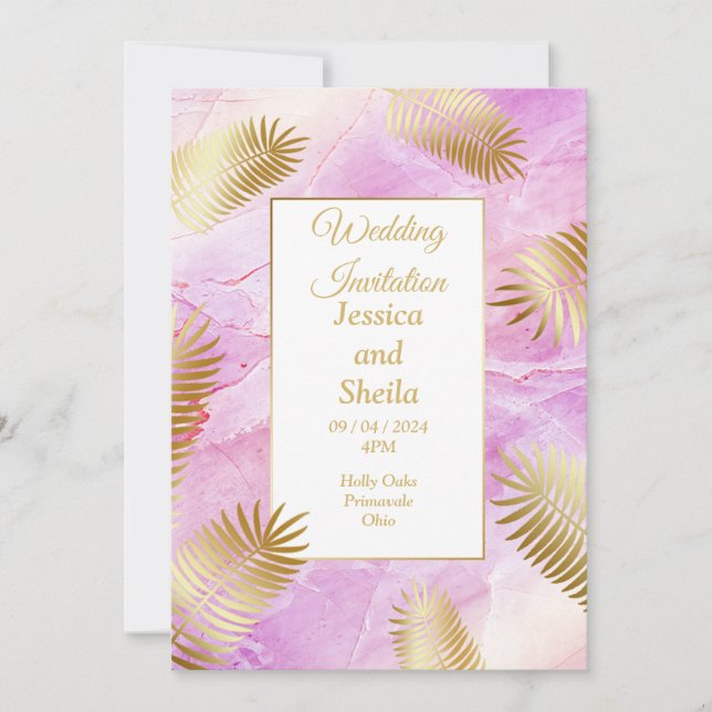 Elégante invitation de mariage, or, marbré rose (Devant)