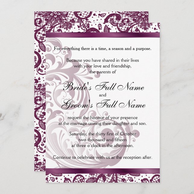 Elégante invitation de mariage - Purple 5x7 (Devant / Derrière)