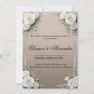 Élégante invitation de mariage Rose Blanche avec A