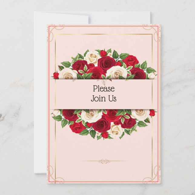 Elégante invitation de mariage, roses rouges (Dos)