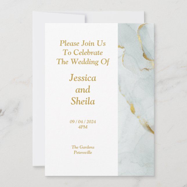 Elégante invitation de mariage, vert, or, marbré (Devant)