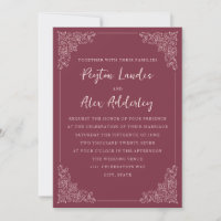 Élégante invitation de mariage vintage burgundy au