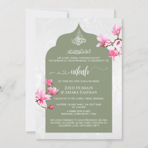 Élégante invitation de Nikah vert sauge Magnolia
