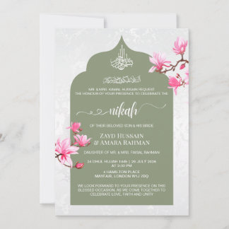 Élégante invitation de Nikah vert sauge | Magnolia