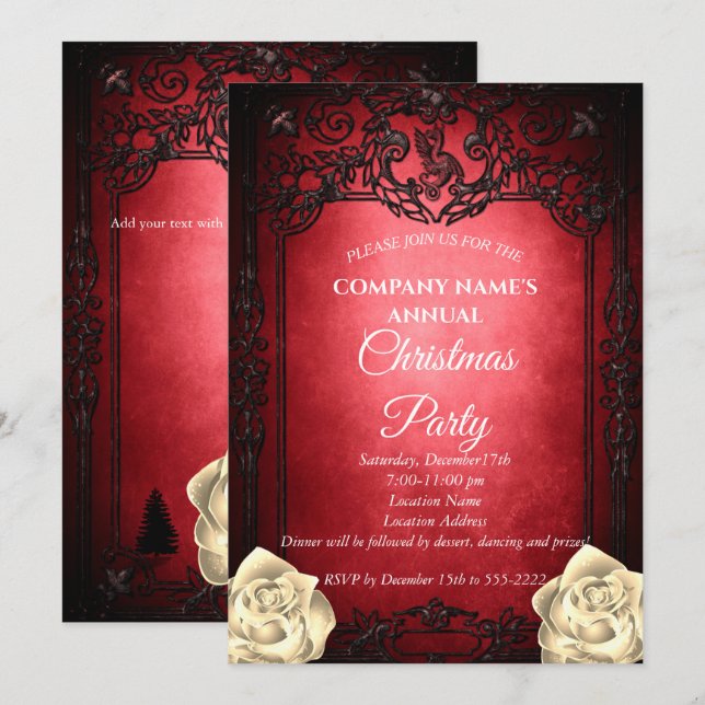 Elégante invitation de Noël gothique rouge (Devant / Derrière)