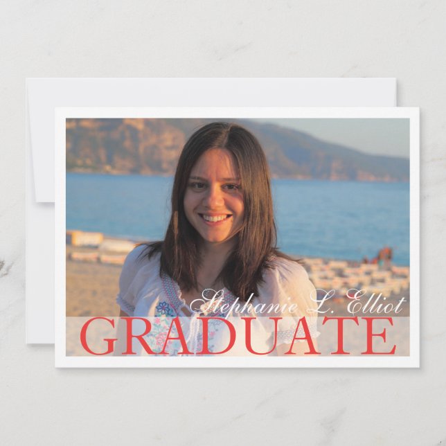 Élégante invitation de portraits de graduation rou (Devant)