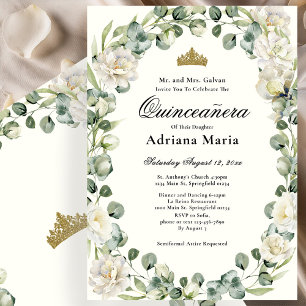 Élégante invitation de Quinceanera à fleurs en ivo