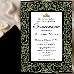 Élégante invitation de Quinceanera vert sauge