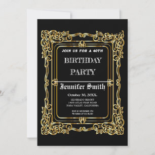 Elégante invitation en or noir vintage 40e anniver