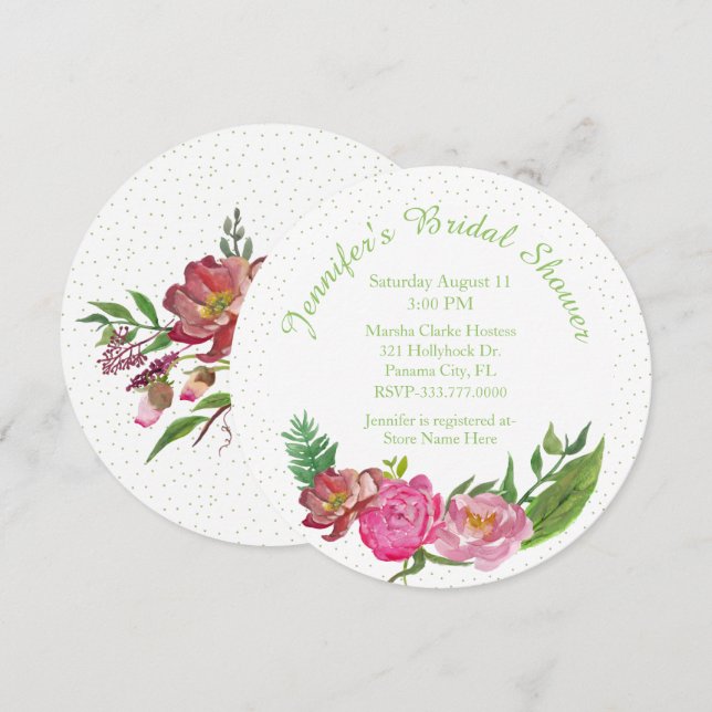 Elégante Invitation Florale Douche nuptiale (Devant / Derrière)