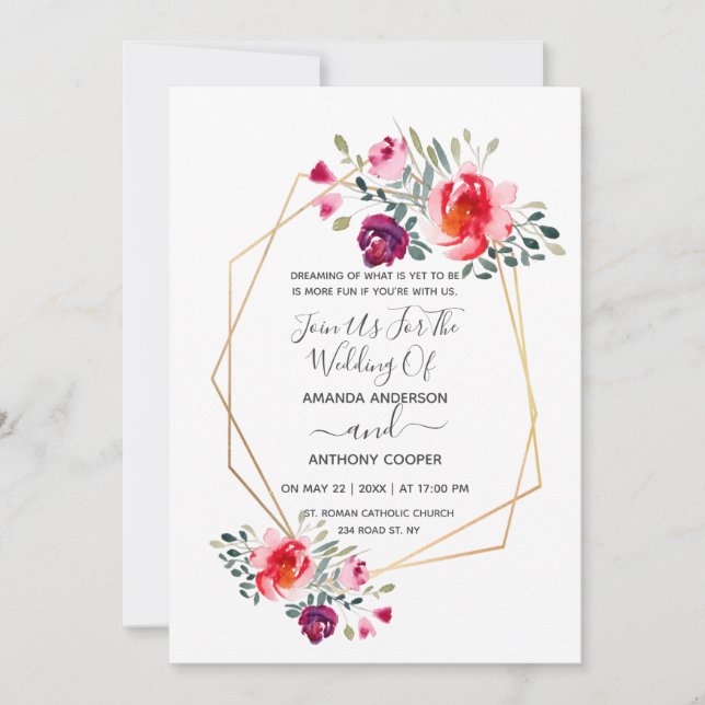Elégante invitation florale, rsvp & réception (Devant)
