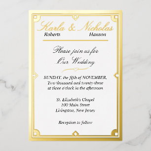 Elégante invitation Mariage Art Déco Blanc