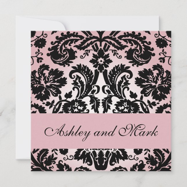Élégante Invitation Mariage damassé Rose Noir #2 (Devant)