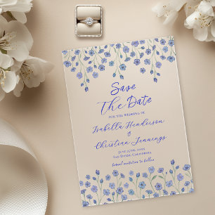 Élégante invitation moderne de mariage bleu floral