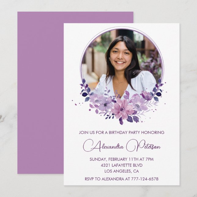 Élégante invitation pour 19e anniversaire Photo Fl (Devant / Derrière)