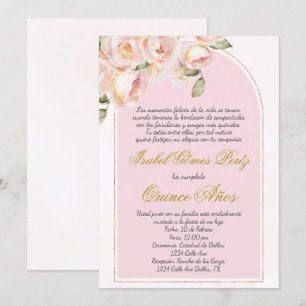 Elégante invitation Quince rose en espagnol