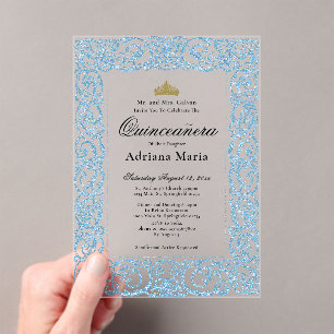 Élégante Invitation Quinceañera 15 Ans Bleu Clair