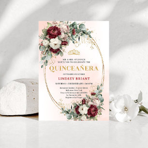 Élégante invitation Quinceañera florale bordeaux o