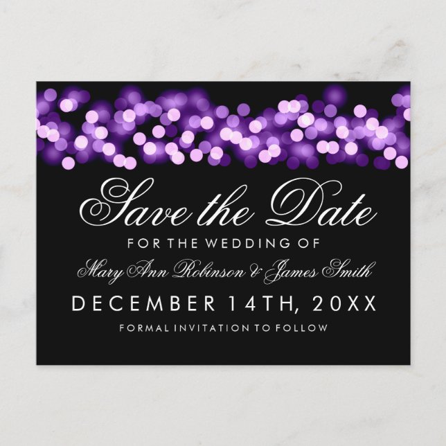 Élégante invitation 'Sauver la date' Purple Hollyw (Devant)