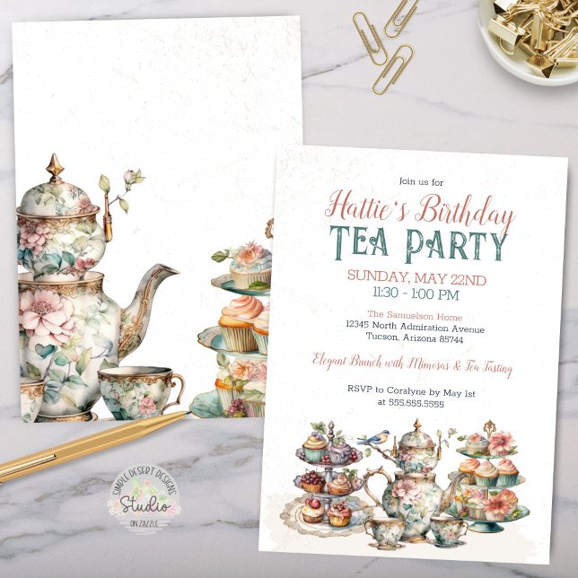 Elégante Invitation Victorian Birthday Tea Party (Elegant Victorian Tea Party Invitation for any Birthday Party or special event with a tea tasting)