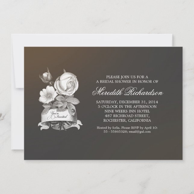 élégante invitation vintage à la douche (Devant)
