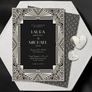 Elégante Invitation Vintage Déco Black Ivory