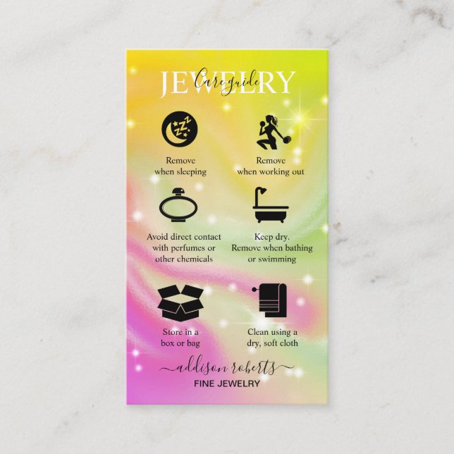 Elegante iridescent Holographic Juwelry Care Visitenkarte (Vorderseite)
