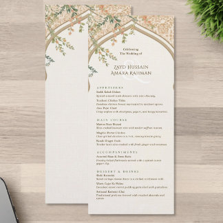 Elegante islamische Bogen-Blumen-Hochzeitsmenü Menükarte