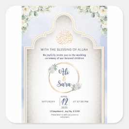 Elegante islamische Einladung zur Hochzeit Quadratischer Aufkleber