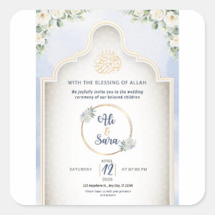 Elegante islamische Einladung zur Hochzeit Quadratischer Aufkleber