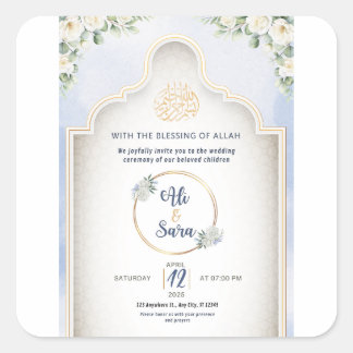 Elegante islamische Einladung zur Hochzeit Quadratischer Aufkleber