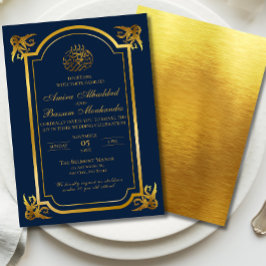 Elegante islamische Hochzeit Dunkelblau und Gold Einladung