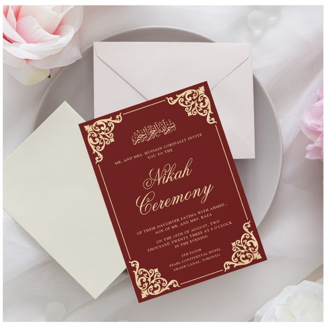 Elegante islamische Hochzeit in Burgund Einladung (Von Creator hochgeladen)