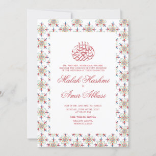 Elegante islamische Hochzeit in Weiß und Rot Einladung