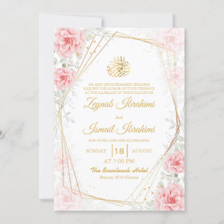 Elegante islamische Hochzeit mit Floral Gold Einladung