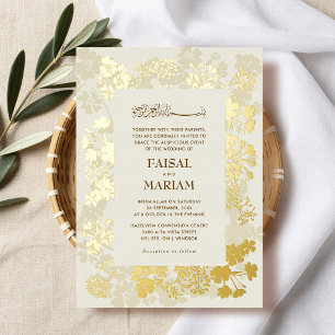 Elegante islamische Hochzeit mit floralem Muster Folieneinladung