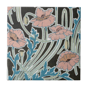 elegante isländische Mohnblumen im Jugendstil-Desi Fliese