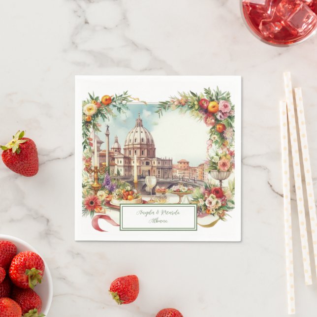 Elegante italienische Hochzeitseinladung in Floren Serviette (Beispiel)