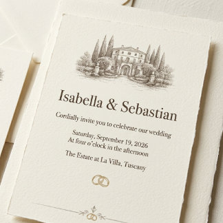 Elegante italienische Villa-Aquarell-Hochzeit Einladung