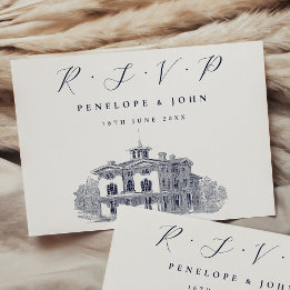 Elegante italienische Villa-Illustration Hochzeit RSVP Karte
