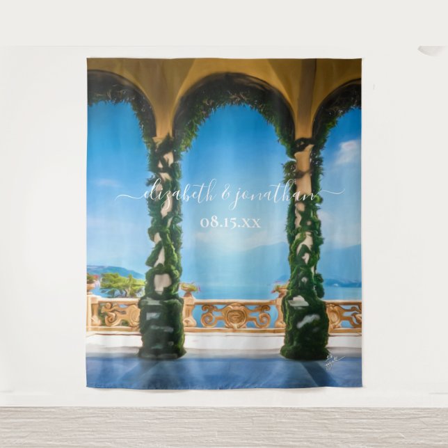Elegante Italy Wedding Arches Foto Booth Hintergru Wandteppich (Vorderseite)