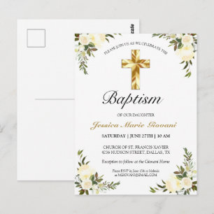 Elégante ivoire Floral Baby Baptism Carte postale