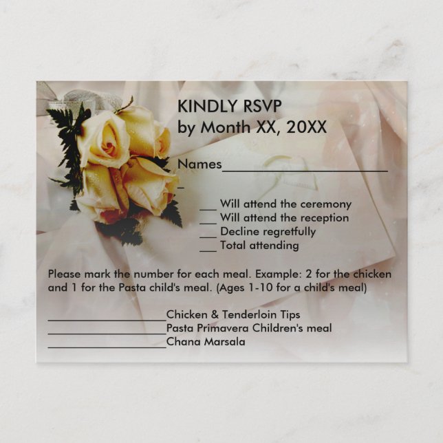 Elégante Ivoire Roses Jaunes RSVP Mariage Carte po (Devant)